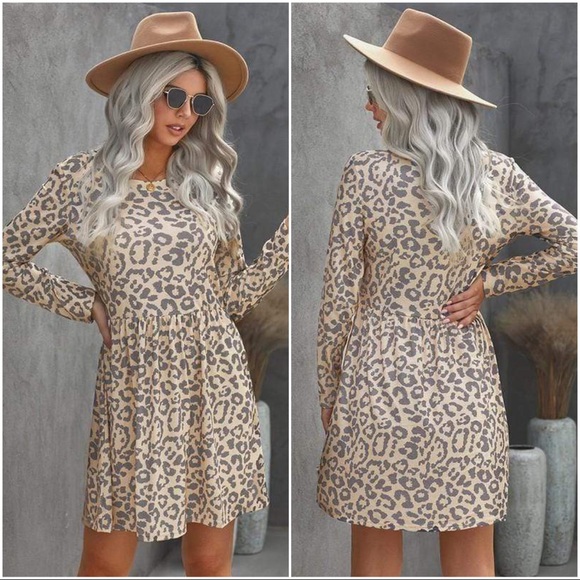 FOND MEMORIES LONG SLEEVE DRESS-LEOPARD - Picture 2 of 3